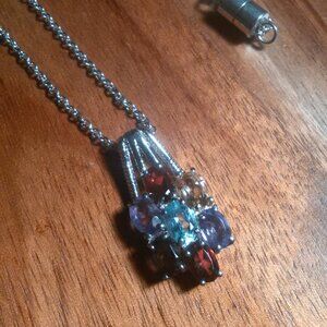 Multi Gemstone Stainless Steel Floral Pendant Necklace